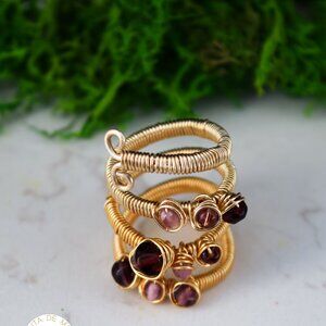 Handmade wire wrapped adjustable ring crystals